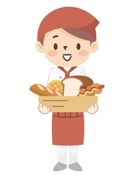Young Female Clerk Working Bakery — Stock Vector