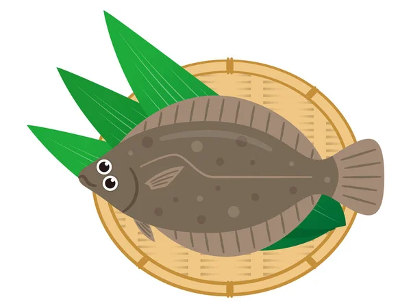 Ilustración Sencilla Platija Pescado Fresco — Vector de stock