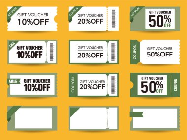 Grafik tasarımı için COUPON TICKET CARD ögesi şablonu. Vektör illüstrasyonu.