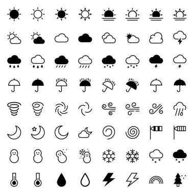 Düz biçimde basit iklim simgeleri kümesi.