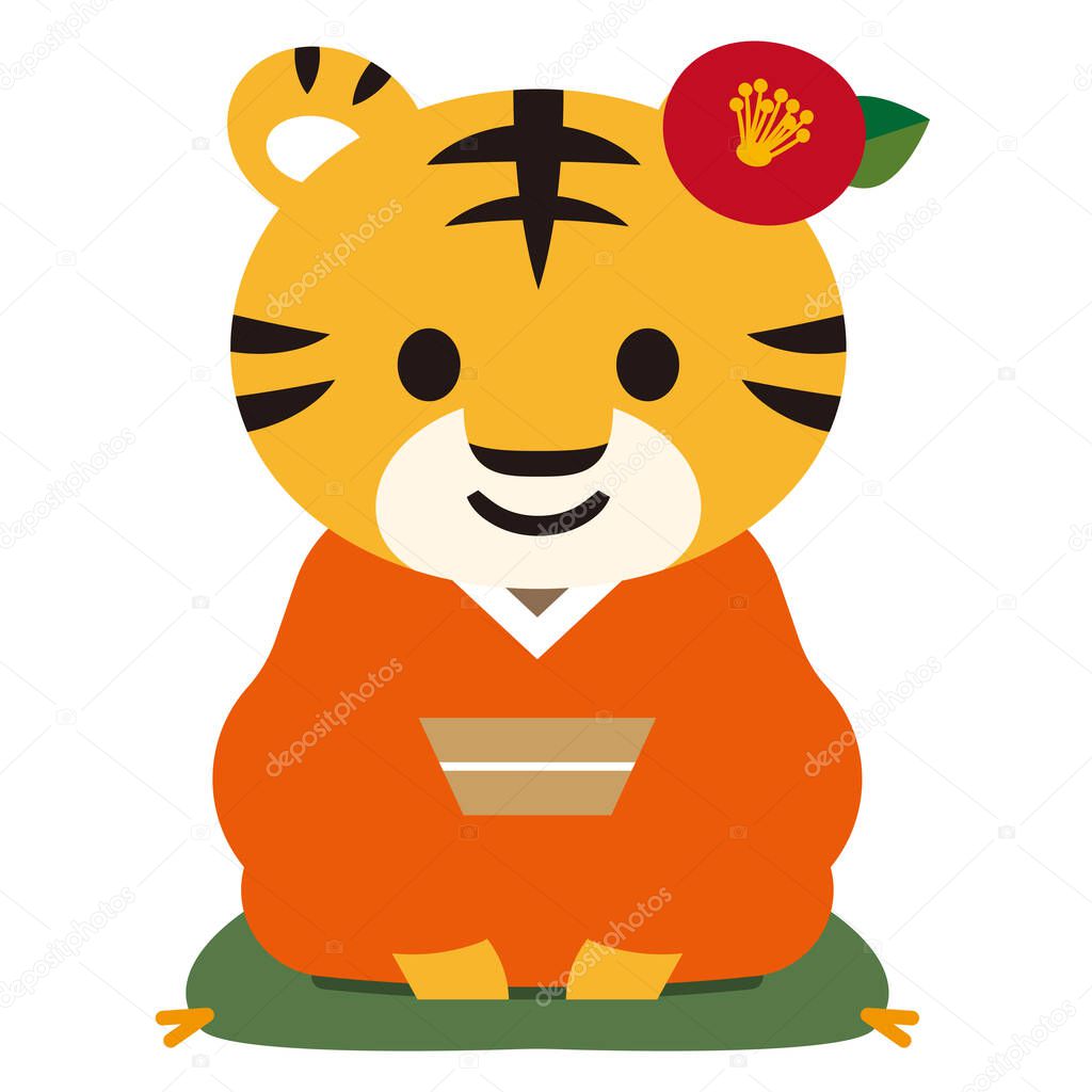 2022 New Year's card material. Female tiger in kimono