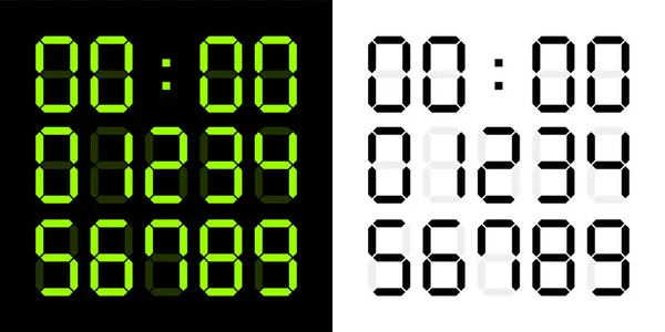 Número Reloj Digital Establecido Conjunto Dígitos Led Cifras Electrónicas Ilustración — Vector de stock