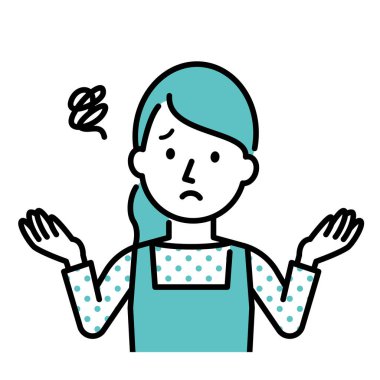 Sıkıntılı bir ifadeyle bir ev kadınının tasviri