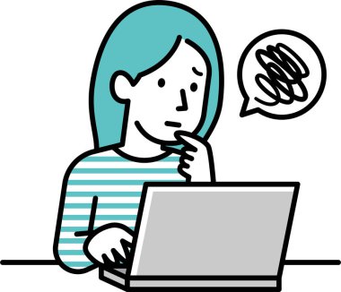 Dizüstü bilgisayarla kafası karışan bir kadının görüntüsü.