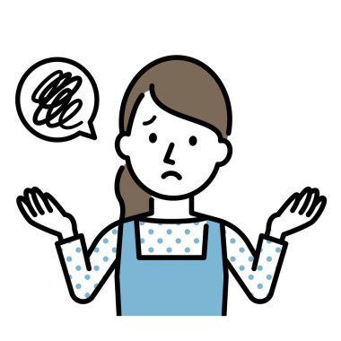 Sıkıntılı bir ifadeyle bir ev kadınının tasviri