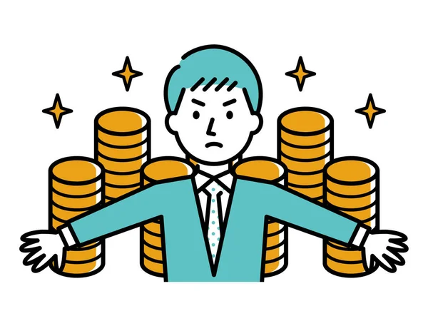 Illustration Eines Geschäftsmannes Der Geld Schützt — Stockvektor