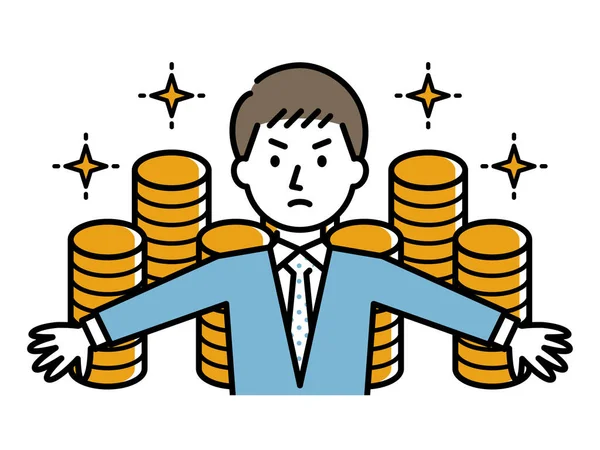 Ilustracja Biznesmena Chroniącego Pieniądze — Wektor stockowy