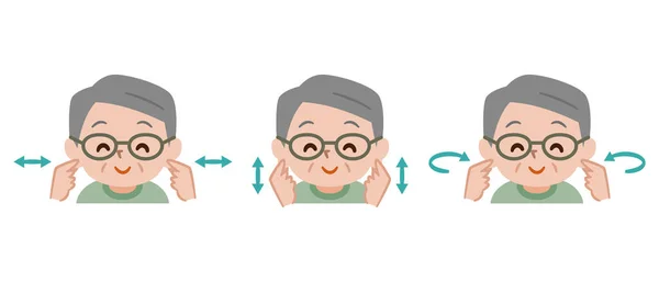 Illustration Senior Man Doing Ear Stretching — Stock Vector