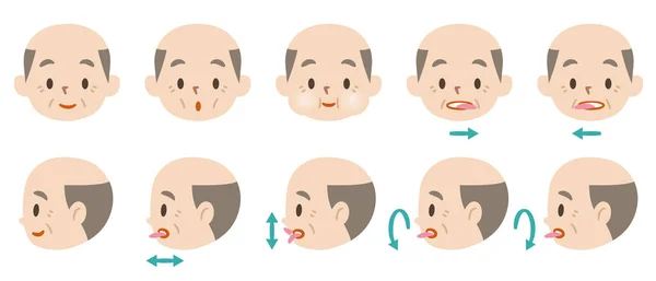 一个老年人做口舌练习的例子 — 图库矢量图片