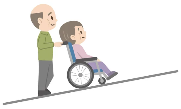 上り坂を押す車椅子支援のイラスト — ストックベクタ