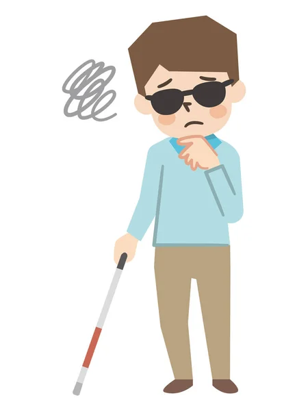 Illustration Visually Impaired Man White Cane — Stock Vector