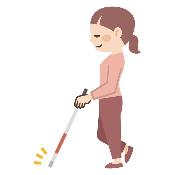 Illustration Visually Impaired Woman Walking While Making Sound White Cane — Stock Vector