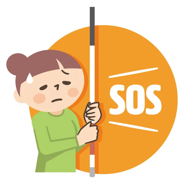 지팡이를 Sos 보여준 여자의 — 스톡 벡터