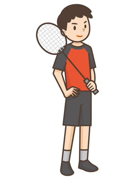 Illustration Pojke Som Spelar Badminton — Stock vektor