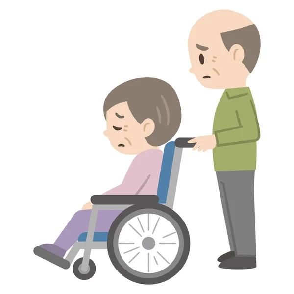 Senior Couple Wheelchair Depressed Feelings — Stock Vector