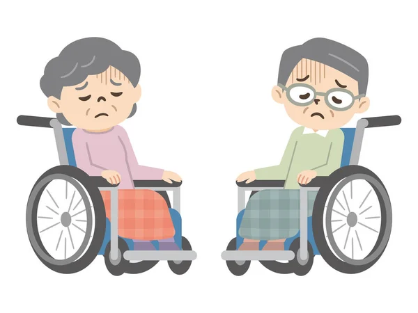 Bunalımlı Tekerlekli Sandalyedeki Yaşlı Erkek Kadınlar — Stok Vektör