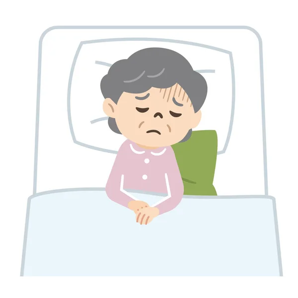 一位卧床不起 情绪低落的老年妇女的画像 — 图库矢量图片