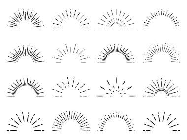 Güneş ışınları. Vektör patlamış güneş ışığı logosu. Gün doğumu amblemi.