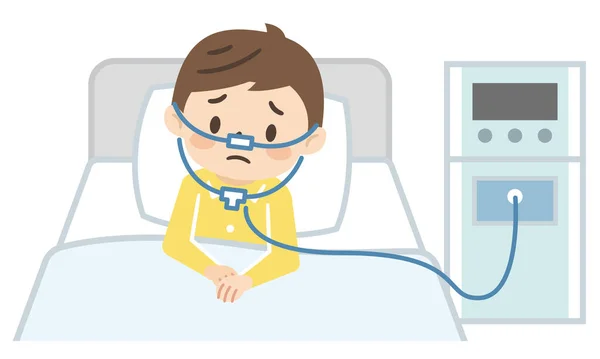 Illustration Boy Doing Oxygen Therapy — Stock Vector