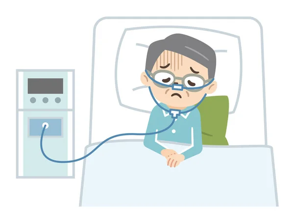 Illustration Senior Man Doing Oxygen Therapy — Stock Vector