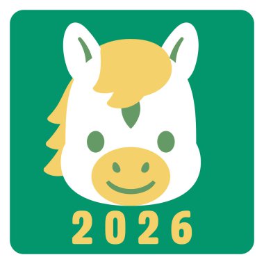 2026 At Zodiac Simgesi Yeşil Arkaplan Beyaz Yüz ve Yıl Numarası