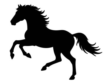 Zodiac Yılı için Güçlü Koşan At Silueti Dinamik Kara Vektör İllüstrasyonu