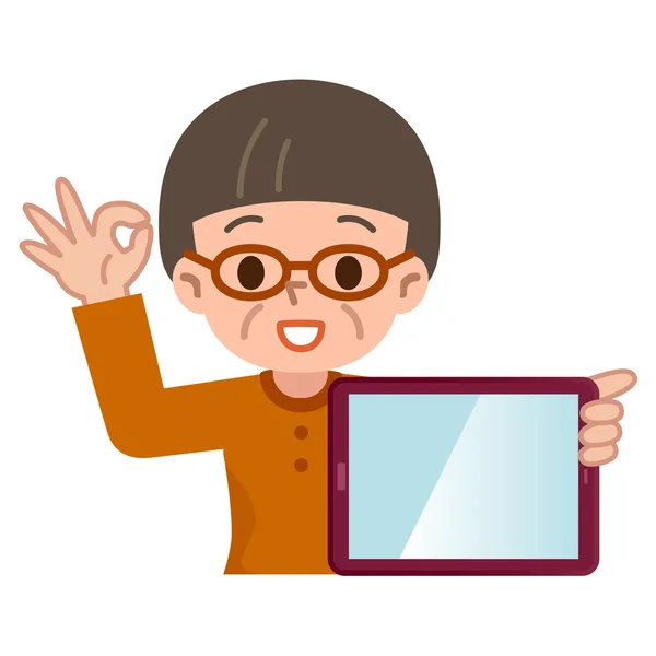 Starší žena a počítač tablet Pc — Stockový vektor