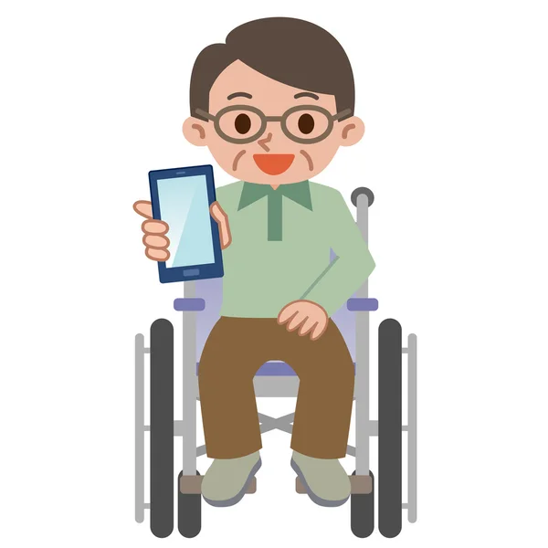 Smartphone och rullstol av äldre män — Stock vektor