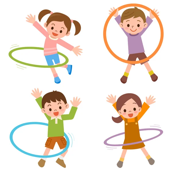Kinder in den Hula-Hoop-Reifen — Stockvektor