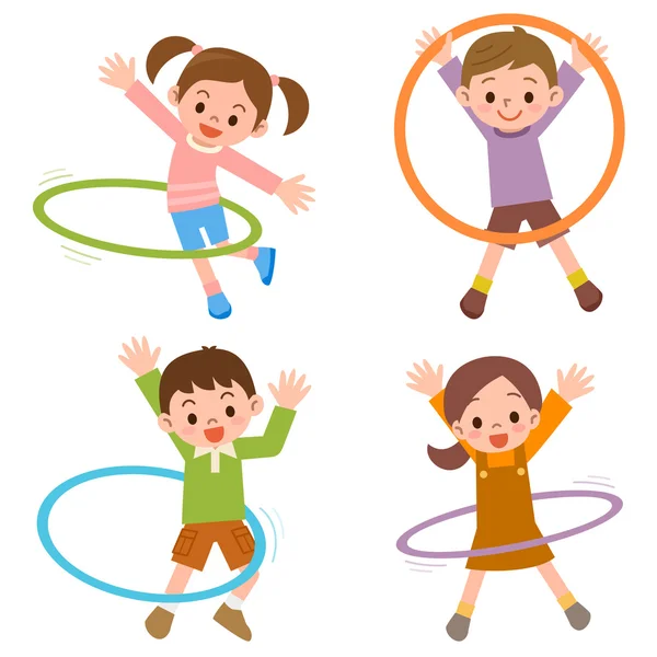 Bambini al hula hoop — Vettoriale Stock