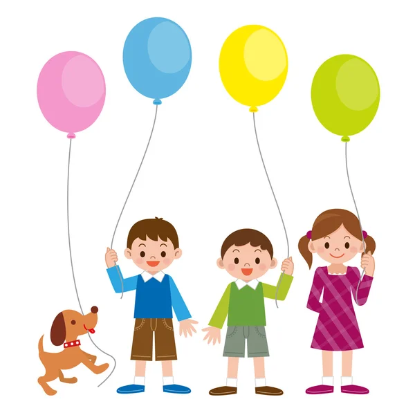 Niños con globos — Vector de stock