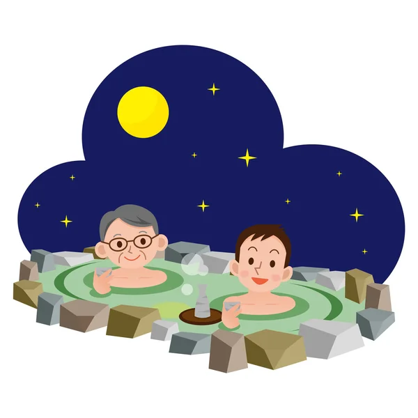 Férfiak, akik fürdeni a hot springs — Stock Vector