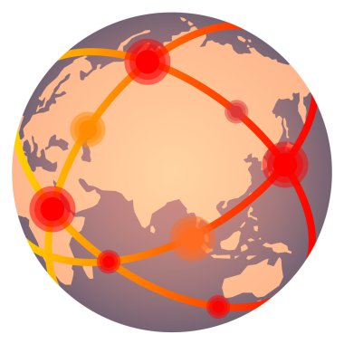 Kırmızı nokta işaretleriyle Dünya Haritası