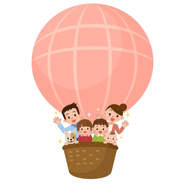 Família feliz montando um balão — Vetor de Stock