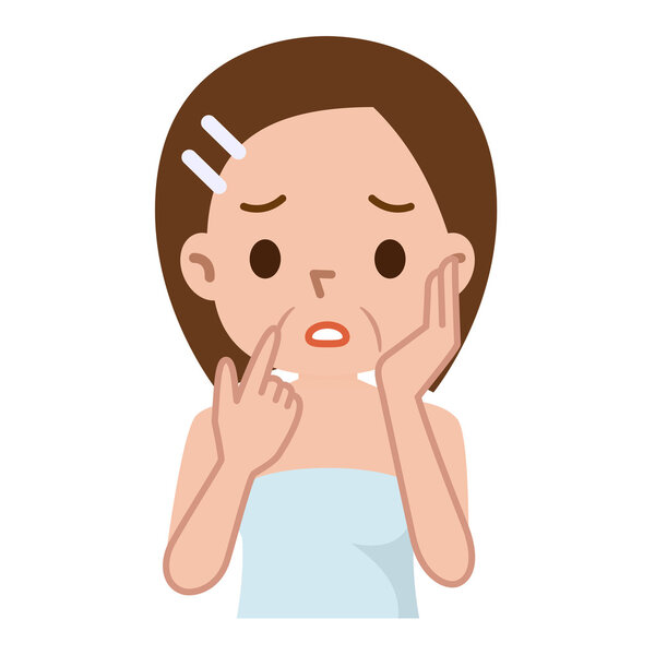 woman looking for wrinkles around the corner of her mouth