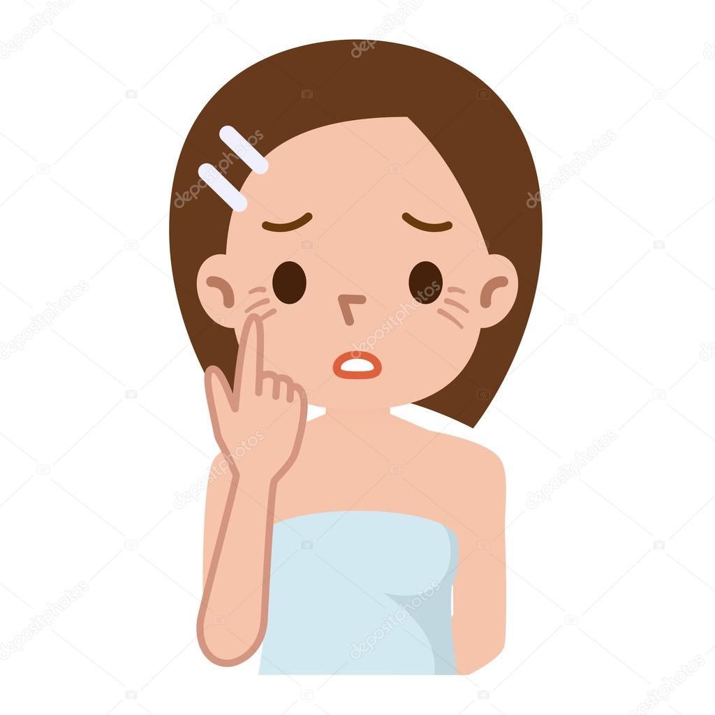 Worried young woman pointing her eyes with her fingers