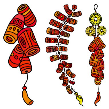 Set of images of Oriental firecrackers clipart