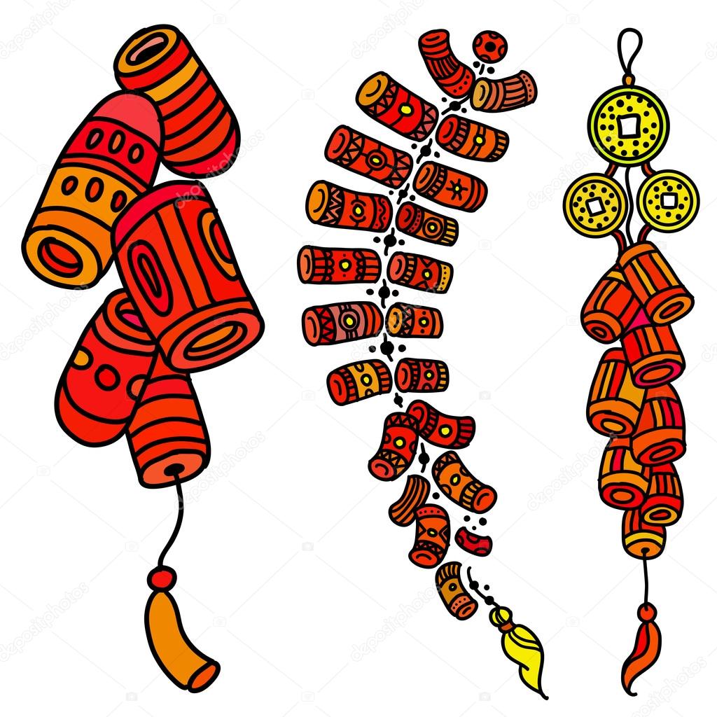 Set of images of Oriental firecrackers
