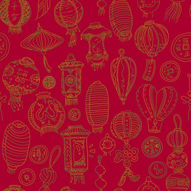 Stilize fenerler ve para ile Dikişsiz grafik desen. Chine