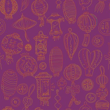 Stilize fenerler ve para ile Dikişsiz grafik desen. Chine