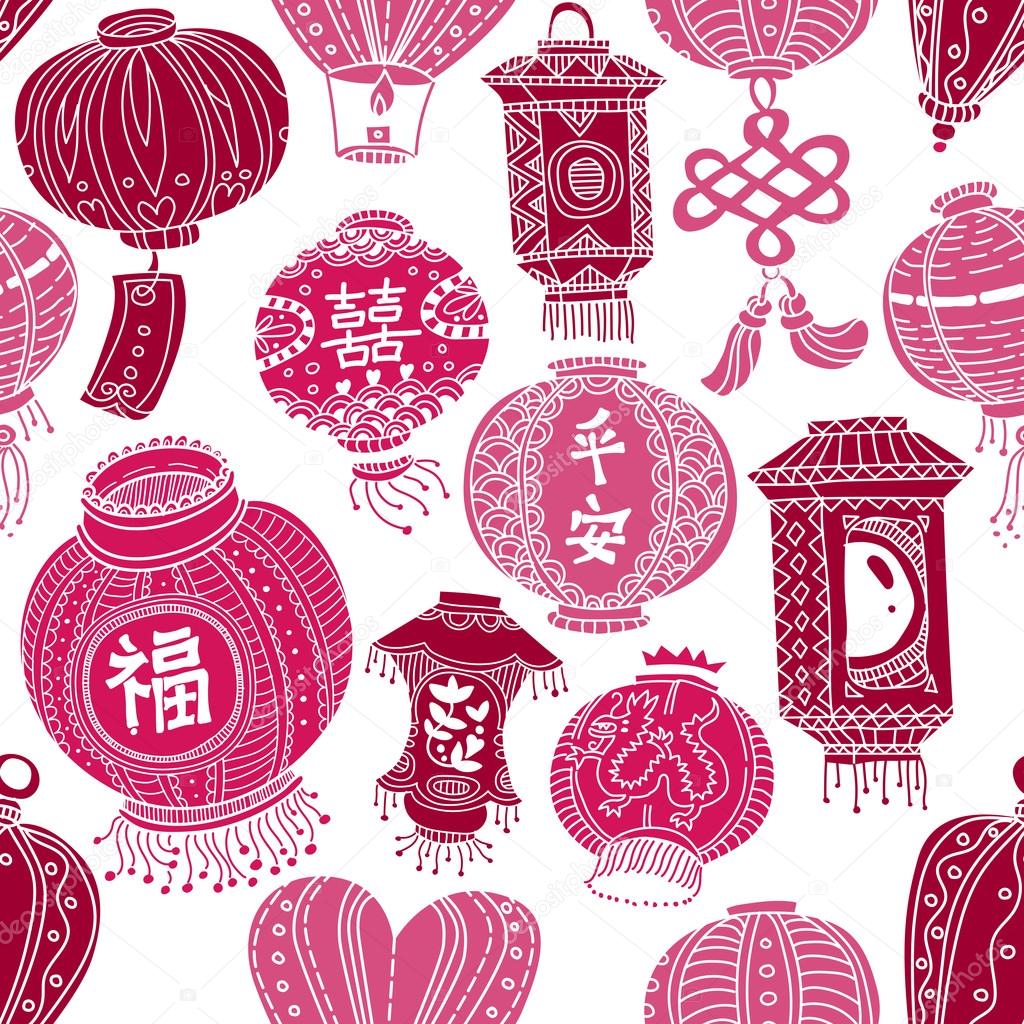 Seamless graphic pattern with stylized lanterns. EPS10 Vector.