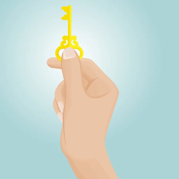 La mano derecha sostiene una llave de oro — Archivo Imágenes Vectoriales