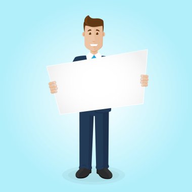 Beyaz dikdörtgen reklam panosu ile işadamı