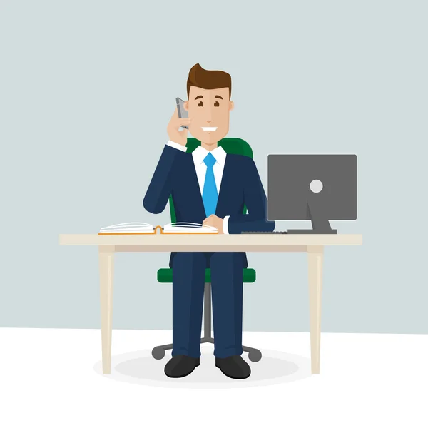 Homme d'affaires heureux parlant au téléphone — Image vectorielle