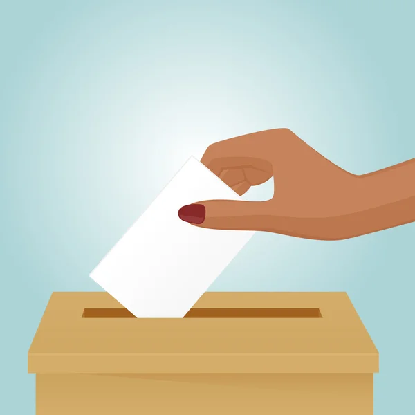 La donna afro-americana ha messo un foglio di voto nella scatola — Vettoriale Stock