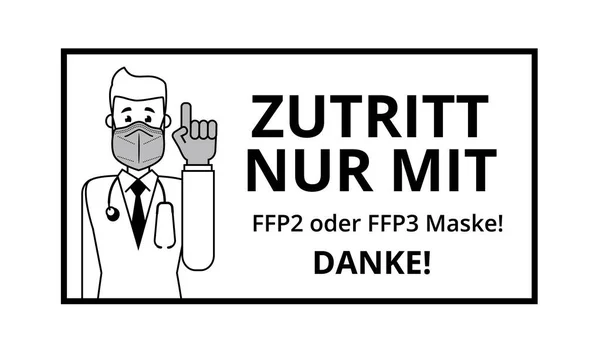 Штикер Табличка Двери Здания Немецком Языке Маской Ffp3 Ffp3 Спасибо — стоковый вектор