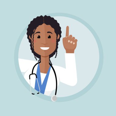 Afro-Amerikalı doktor parmağını kaldırarak köşeden dikizliyor. Doktor gülümser ve uyarır..