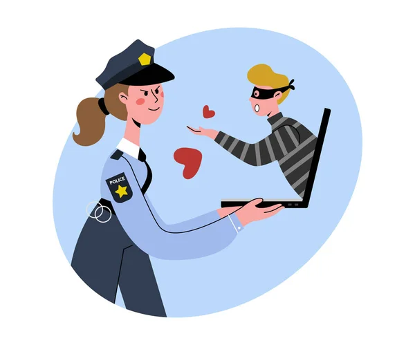 Internet dating. A policewoman works undercover. Reveals the decept. — Stock Vector