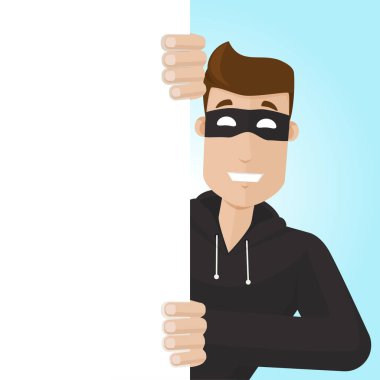 Maskeli hırsız duvarın arkasından yarı yarıya gözetliyor. Üçkağıtçı gülümsüyor.