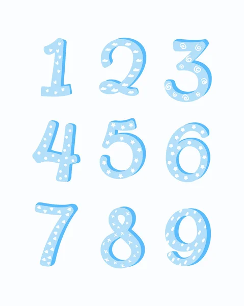 Set von niedlichen, cartoon, boy numbers von 1 bis 10 für Einladung, Kartenvorlage, baby shower.Vector flache Illustration. — Stockvektor